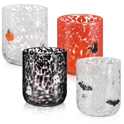 Halloween Icon Glass Cups Set - Ghost Pumpkin Bat Cat - 4 Pcs Variation