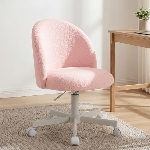 Neo Chair Vanity Chair with Wheels - Pink Teddy Small Desk Seat, Armless