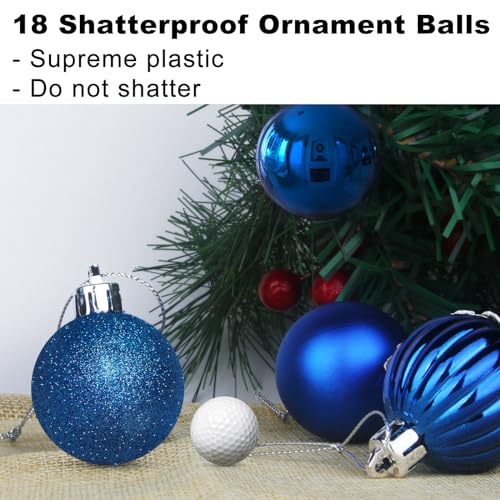 Royal Blue Christmas Balls 3.2 Inch - Set of 18 Shatterproof Holiday Ornaments