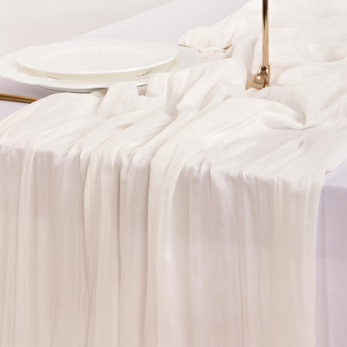 Socomi Ivory White Cheesecloth Table Runner Summer Boho Rustic Gauze 120 inch 10FT Cheese Cloth Sheer Runner for Wedding Party Baby Shower Birthday Home Decor Holiday Decorations
