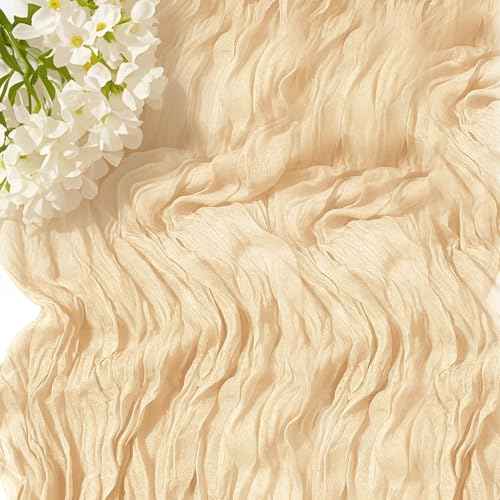13Ft Beige Cheesecloth Table Runner, 35x160 inches Long Boho Gauze Cheese Cloth Table Runner, Cream Rustic Sheer Table Runners for Wedding Birthday Party Bridal Baby Shower Table Decorations