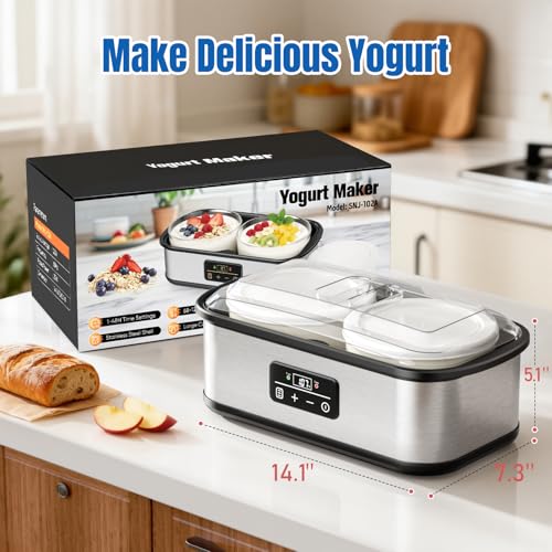 Probiotic Yogurt Maker with 1-48 Hour Timer & Temp Control - Two Glass Bowls