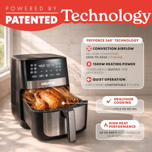 Gourmia 8 Qt Air Fryer with 12 Presets, Stainless Steel, Touchscreen