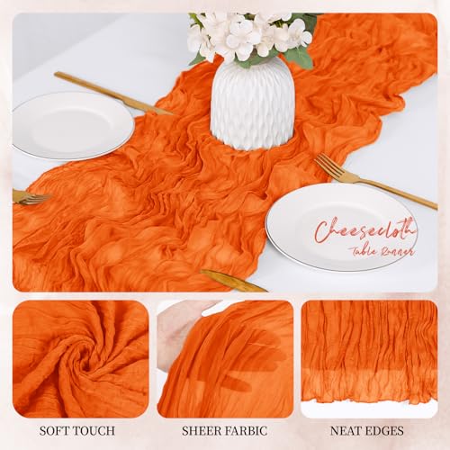 6 Pack Orange Cheesecloth Table Runner 17x108 in - Semi Sheer Boho Gauze, 9ft Each, RealBox
