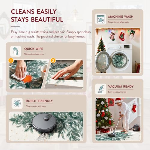 Lahome Beige Christmas Rug 5x7, Tree and Snowflake Print