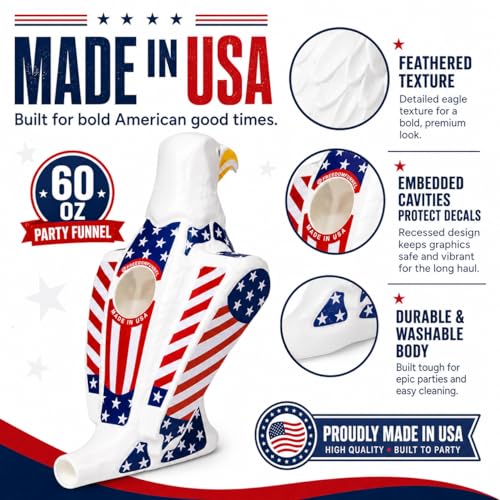 Patriotic Eagle Beer Funnel 60oz with American Flag Design - Made in USA