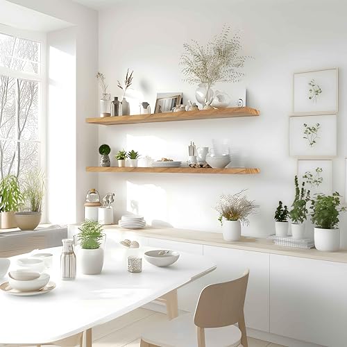 GXYAWPJ 48 Inch Rustic Light Wood Floating Wall Shelves Set of 4