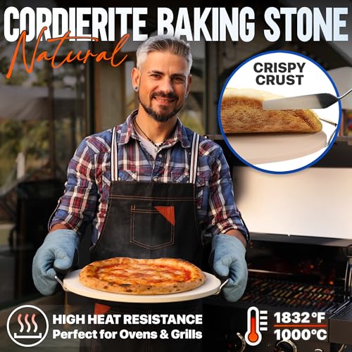 16-Inch Pizza Stone Set for Oven & Grill with Peel, Cutter & Brush - KitchenStar