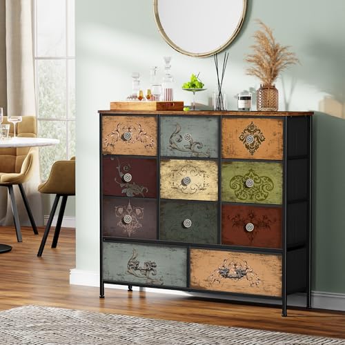 VASICAR Classic Pattern 11-Drawer Bedroom Dresser Tall Storage Chest