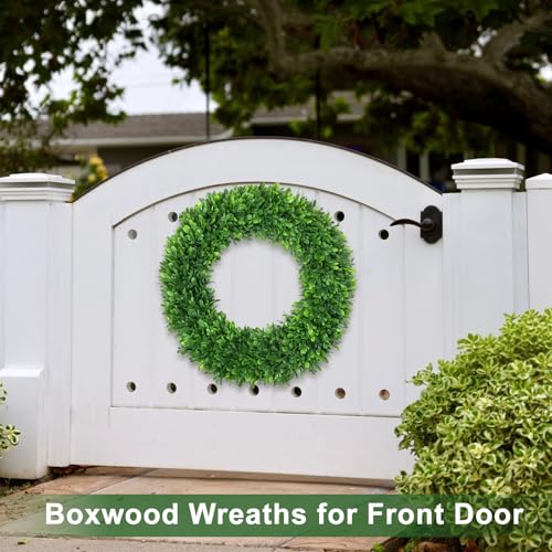 26 Inch Green Boxwood Wreath for Front Door All-Season Realistic Eucalyptus Decoration