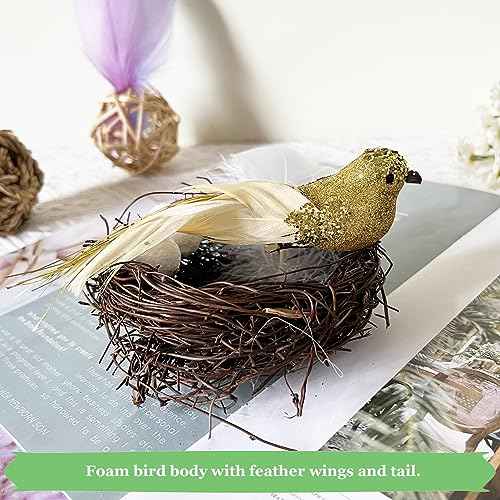 6pcs Gold Glitter Birds Decorations Christmas Tree Clip on Bird Ornaments Sequin Feathered Bird for Wreath Garland Crafts Tree Decor