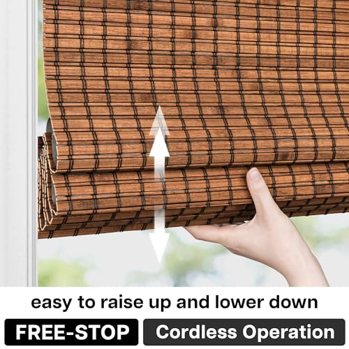 Blackout Bamboo Roman Shades - Penang Teak, 34x64, Cordless, Light Blocking