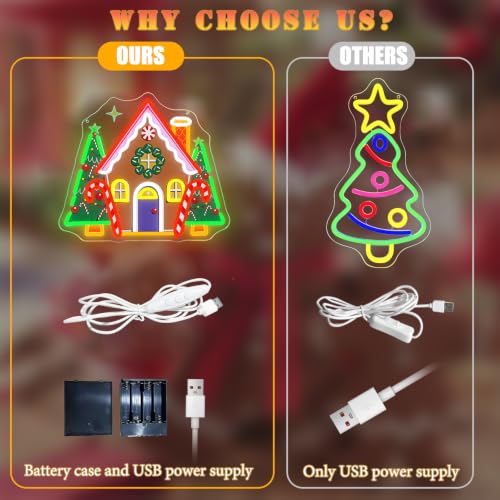 Goneons Colorful Christmas House Gingerbread Neon Sign, Battery-Operated USB