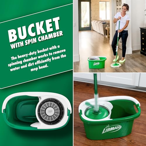 Spin Mop System with Bucket & 3 Refill Heads - All-in-One Microfiber Mop Set - Spin Mop Plus