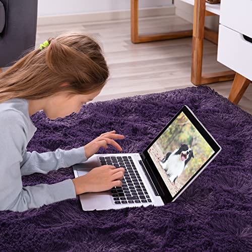 Softlife Large Purple Area Rug 8x10 & 2.6x5.3 Feet Soft Shaggy Plush Carpet for Living Room Bedroom Kids Nursery Christmas