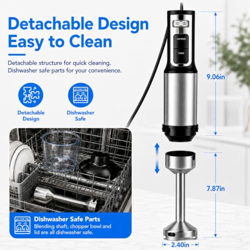 Glorykit 2-in-1 Handheld Immersion Blender Set - 500W, 14 Speeds, Turbo, Silver/Black