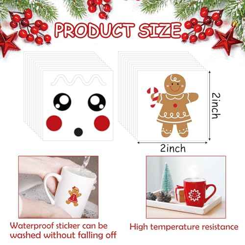 48pcs Christmas Gingerbread Stickers Cute Gingerbread Man Face Decals Xmas Winter Holiday Ornament Stickers for Cups Glass Envelopes Cards Gift DIY Crafts Party Supplies Decoration(face48)