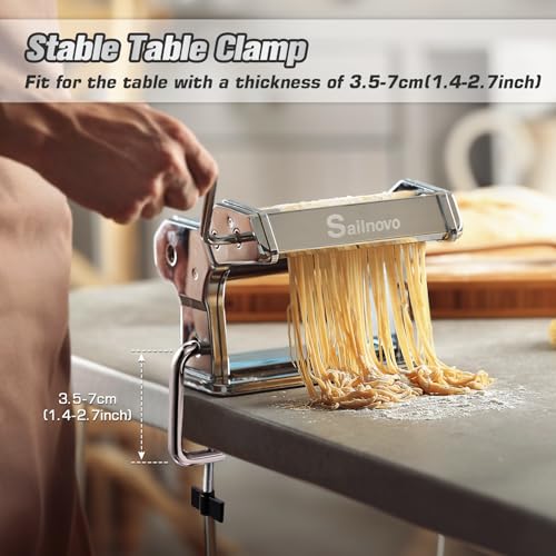 Sailnovo 3-in-1 Pasta Maker with 9-Setting Roller & Cutters - Silver