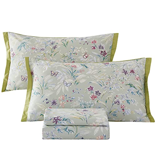 ABREEZE Full Butterfly Floral 4-Piece Egyptian Cotton Bedding Set with Pillowcases