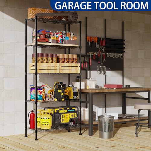 Adjustable Wire Shelving Storage Rack - Black, 5 Tiers, 14.1"D x 30"W x 79"H
