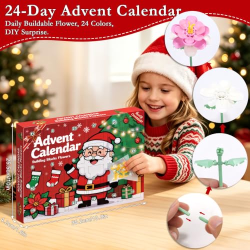 Flower Advent Calendar 2026 – 24-Day Christmas Countdown Building Set for Kids & Adults
