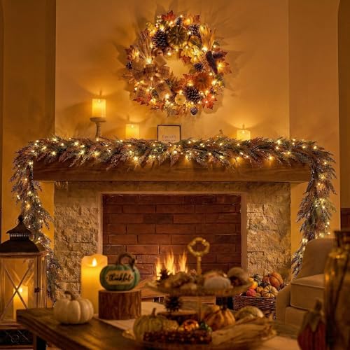 9ft Artificial Norfolk Pine Garland for Fall Decor - Brown & Green, Fall Wreath