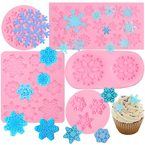 Christmas Snowflake Silicone Mold 5-Piece Set for Cake Decoration & Crafts