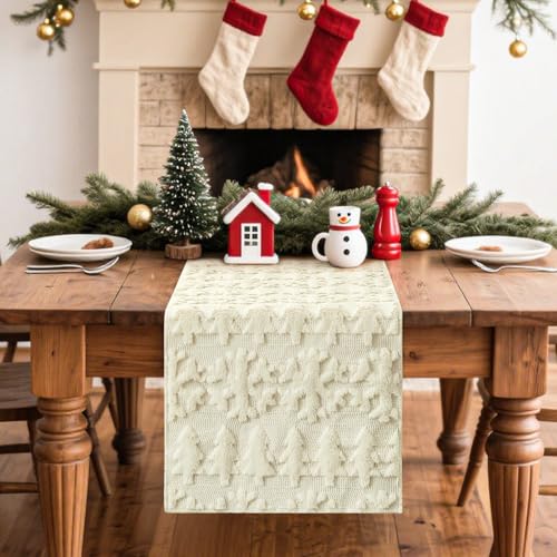 Artscope Beige Snowflakes Christmas Table Runner 13x108 inches