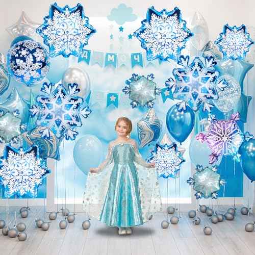 JOICEE 14pcs Snowflake Balloons Snowflake Frozen Balloons for Christmas Winter Wonderland Party Decorations,Snowflake Aluminum Foil Mylar Balloons for New Year Birthday Theme Party Supplies.