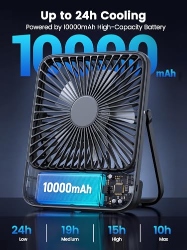 Warmco D3 10000mAh Portable Travel Fan, 7-inch Wide, 10-24H Battery