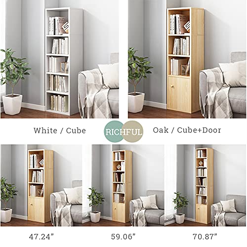 IOTXY Narrow Corner Bookcase with Door - Oak 71" Tall Storage Cabinet