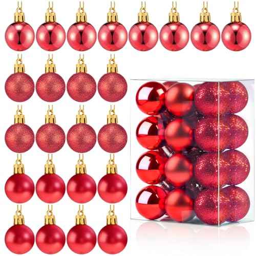 GOOTRADES Set of 24 Mini Shatterproof Christmas Balls Tree Ornaments Party Decoration, 3cm/1.1'' (Red)