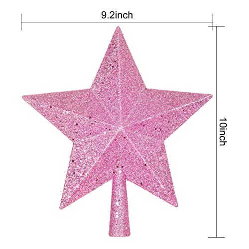 Artiflr Pink 10 Inch Glittered Christmas Tree Topper Star for Indoor Holiday Decor