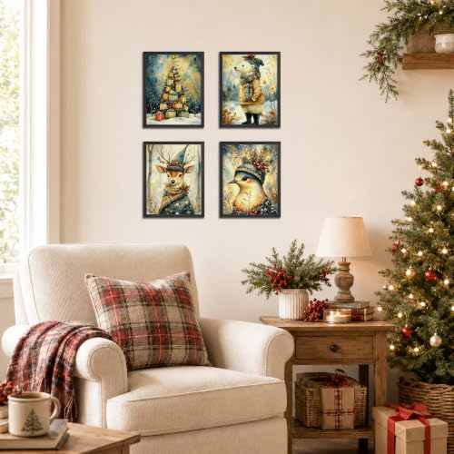 ZNGFON Rustic Winter Forest Animal Christmas Wall Art Prints 8x10 Set of 4 - Winter 20