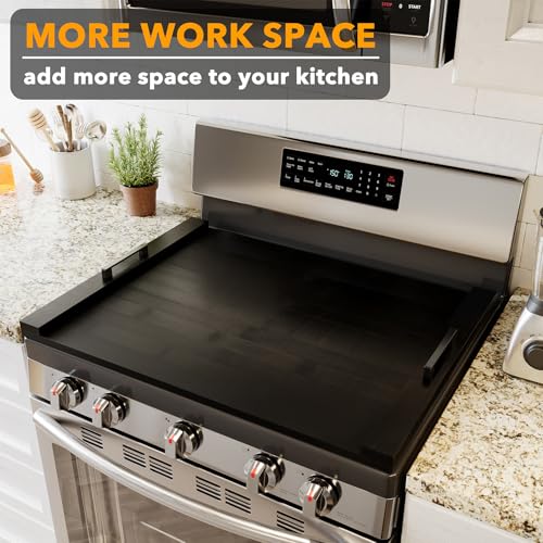 SpaceAid 29.5W x 22D x 2.1H Black Bamboo Stove Cover with Handles – Kitchen Decor & Organizer
