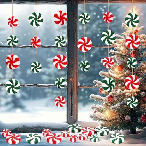 DECYOOL 120pcs Mini Christmas Candy Cane Ornaments Christmas Tree Hanging Peppermint Ornaments Xmas Table Scatters Red and Green Vase Filler Decorations Windmill Candy for Party Favors Supplies 15mm