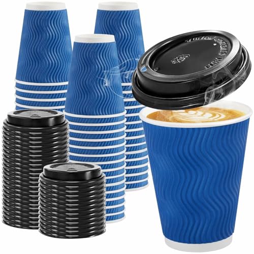 Clawsoff 100 Pack 12 oz Disposable Coffee Cups with Lids - Navy