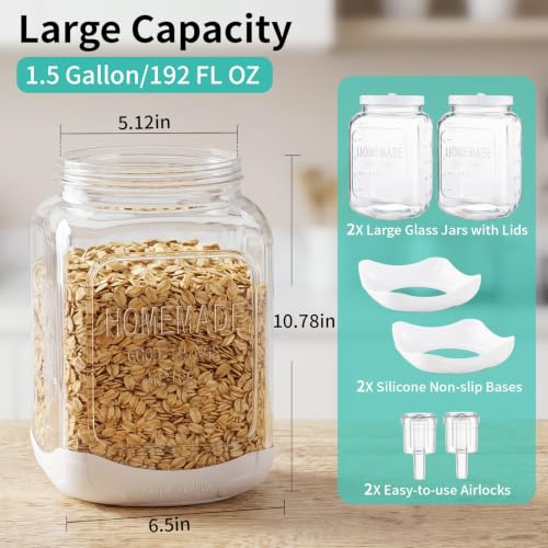2-Pack 1.5 Gallon Glass Fermentation Jars with Airlock Lid - Home Brewing & Food Storage