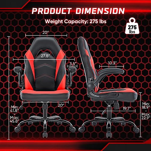 OLIXIS Gaming Chair with Lumbar Support - Black & Red Ergonomic Desk Chair