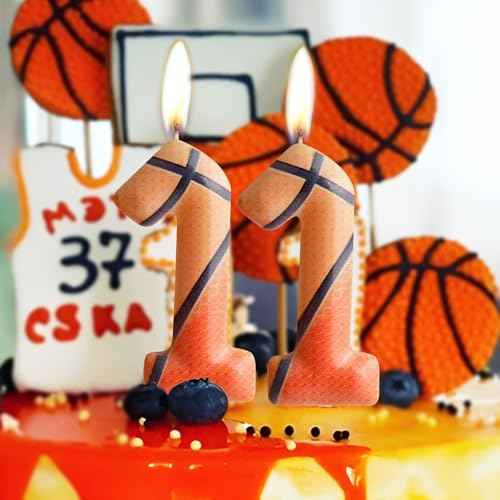 Zi Lan Basketball 9th Birthday Candle Brown Basketball Themed Cake Candles Happy Birthday Party Cake Topper for Boy Girl Kid Sport Theme Party Decorations Celebration Supplies