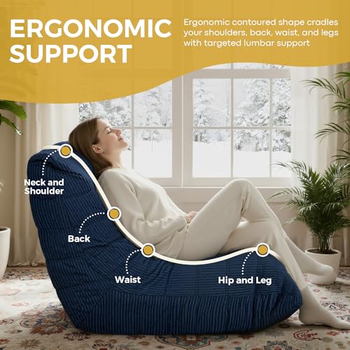 Blue Bean Bag Chair for Adults - Memory Foam Couch Sofa with Corduroy Cover
