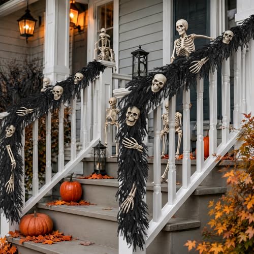 Black 9FT Artificial Norfolk Pine Garland Halloween Decor Indoor Outdoor