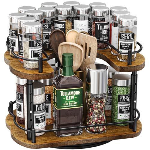 Vintage 12 Inch Wooden D-Shape Lazy Susan Spice Rack Organizer for Cabinet