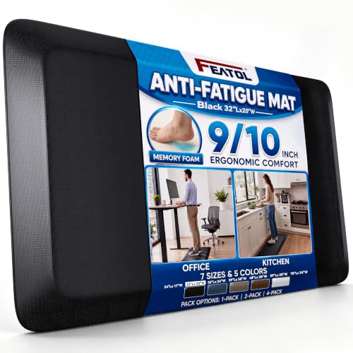 Anti Fatigue Mat for Standing Desk & Kitchen Floor - 32"L x 20"W x 0.9" Thick, Black