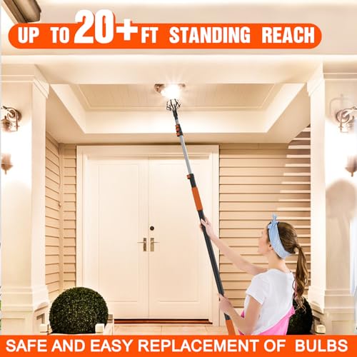 20FT Reach Light Bulb Changer for High Ceilings with Telescoping Pole & Attachments