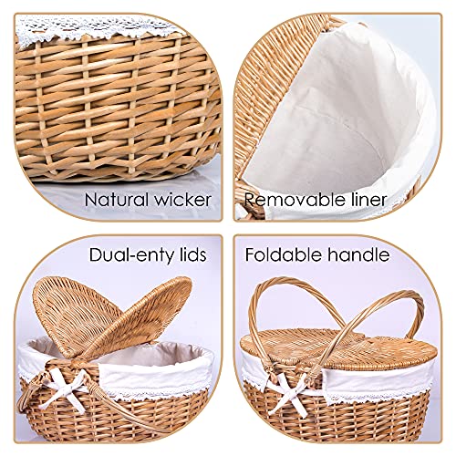 Wicker Picnic Basket with Lid and Handle - 15 Inch Solid Woven Body for Outdoor Camping & Easter
