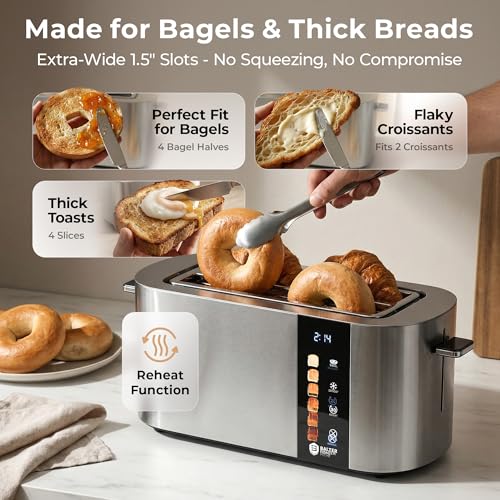 Balter 4-Slice Wide Slot Toaster with Bagel Function, Stainless Steel - Variation: Stainless Steel / 4 Slices