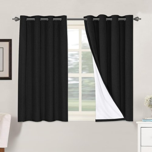 H.VERSAILTEX 100% Blackout Curtains - Thermal Insulated Linen Textured Drapes | Black, 52x45 Inch, 2 Panel Set