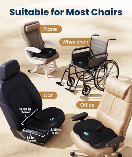 Everlasting Comfort Memory Foam Seat Cushion for Office & Car - Large Black