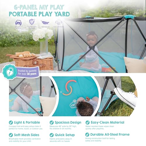 Regalo 6-Panel Foldable Baby Playpen & Play Yard, 48 Inches, Mesh Sides, Aqua/Black